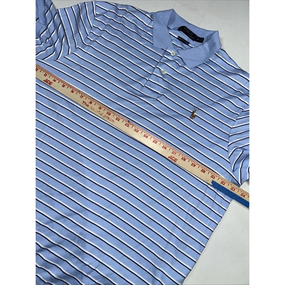Pooo Ralph Lauren‎ Pima Cotton Men's XL Baby Blue Navy White Stripes Flesh Pony